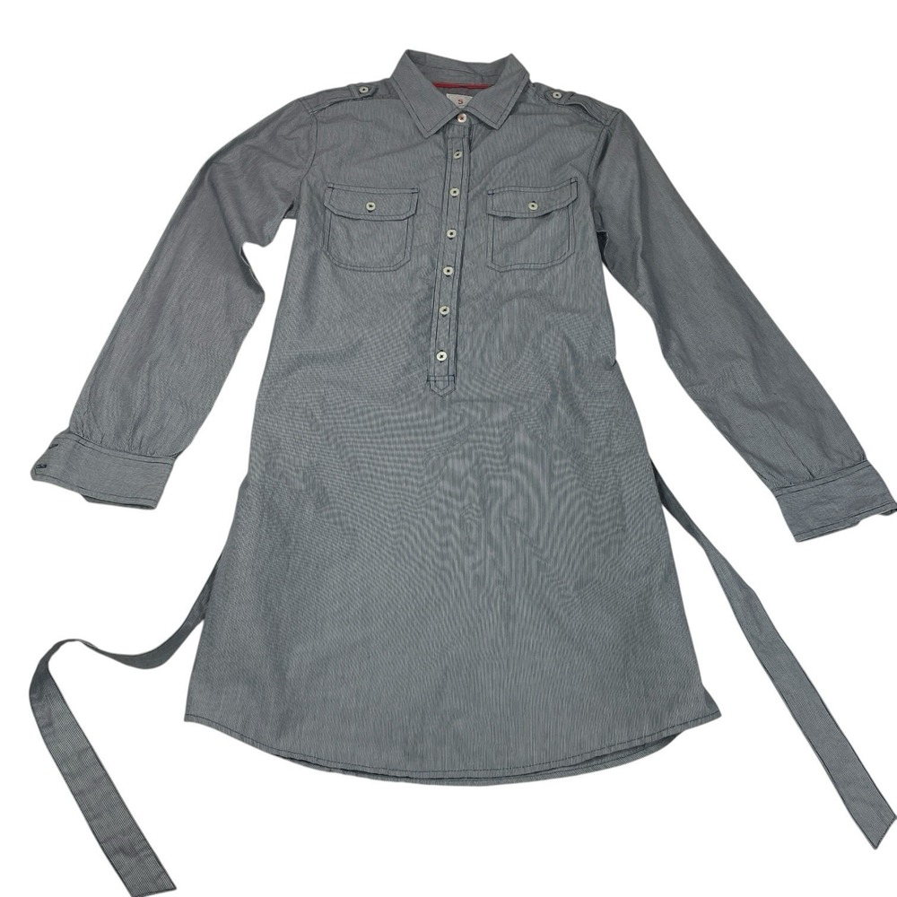GAP Sandra Shirtdress Women's S Raw Indigo Stripe Long Sleeve Belted 100%C Dress - Picture 8 of 9